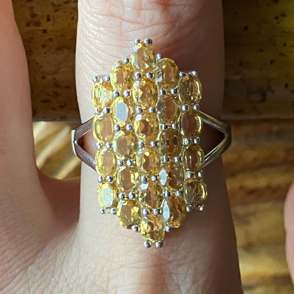 Brazilian Citrine Sterling Silver Cocktail Ring Size 9